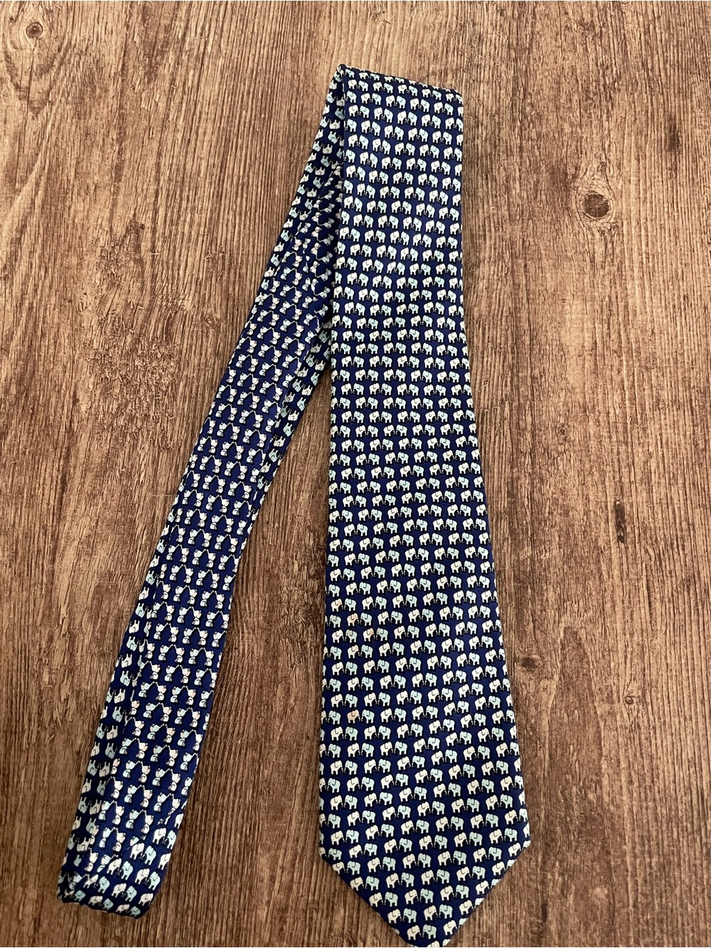 Reef Knot Elephant Print Blue Silk Tie